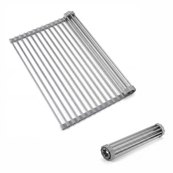 Roll Up Dish Drying Rack, 18.5" x 15.7" Stainless Steel Foldable Sink Rack, Anti-Slip Over Sink Storage Rack, Multi-Purpose Kitchen Drying Organizer for Sink Top