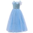 thumbnail image 3 of IBTOM CASTLE Kids Girls Cinderella Princess Cosplay Costume Dress&Accessories Party Carnival Fancy Dress up Long Evening Gown 7-8 Years Blue-Off Shoulder, 3 of 8