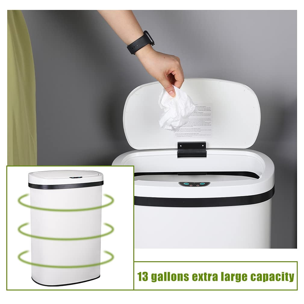 FDW  13 Gallon Stainless Steel Touchless Garbage Trash Can with Motion Sensor for Indoor Use(White)