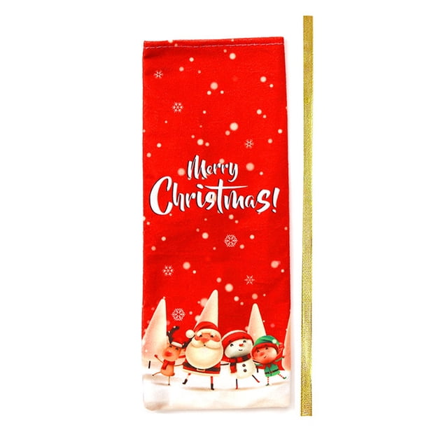 Injueey Funda para botella de vino, muñeco de nieve de Navidad, dibujo de color rojo, manga de encaje, ropa de de comedor, bolsa de cerveza, Kits de decoración para fiestas Blanco Injueey HA068246-01