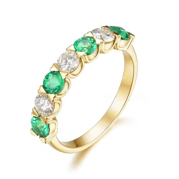 Lab Created Emerald & Diamond Wedding Band For Women Promise Ring in Sterling Silver Half Eternity Engagement Band For Her Anniversary Gift