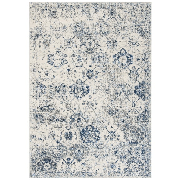 SAFAVIEH Madison Judith Distressed Area Rug, White/Royal Blue, 5'1" x 7'6" - Transitional Modern Design, White & Royal Blue, Non-Shedding & Easy Cleaning, Ideal for Living Room, Bedroom, Dining Space