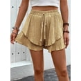 thumbnail image 4 of Pantalones cortos fluidos for mujer, falda pantalón estilo bohemio con volantes y mariposas, cintura alta, tela texturizada, doble capa, Color sólido, informal, 4 of 7