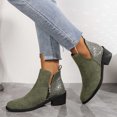thumbnail image 4 of Bnwani Womens Boots New Winter Pile Toe Chunky Ankle Leather Splicing Suede Boot Green Size 8, 4 of 9