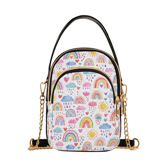 FORMRS Crossbody Bag for Women Quilted Travel Shoulder Cell Phone Purse with Chain Strap Handbag, Cartoon Rainbow Pattern