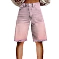 thumbnail image 2 of Stephy Flare Denim Shorts for Women Wide Leg Denim Shorts Woman Vintage Floral Print High Waisted Straight Stretch Pants with Pockets, Pink, M, 2 of 4