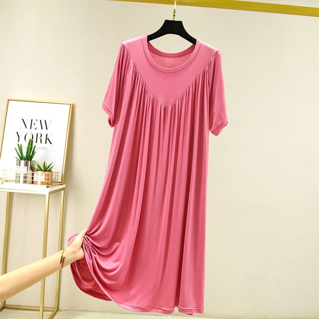 Camisón de verano para niñas gorditas, suelto, de talla grande, informal, de manga corta, con forma de V, plisado, fino, para estar en casa