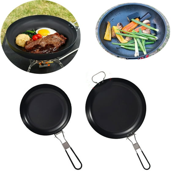 SPRING PARK Non-Stick BBQ Folding Grill Pan Iron BBQ Skewers Camping Cookware-Kabob-Grill Frying Pan with Folding Handle