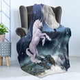 thumbnail image 4 of Unicorn Soft Flannel Fleece Throw Blanket, Creature up Cliffs Rocks in Full Moonlight Sky Fantasy Design Artprint, Cozy Plush for Indoor and Outdoor Use, 70" x 90", Lilac Blue, by Ambesonne, 4 of 5