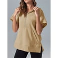 thumbnail image 6 of Women's Oversized Half Zip Hoodie, Casual Short Sleeve Sweatshirt with Pockets, 6 of 7