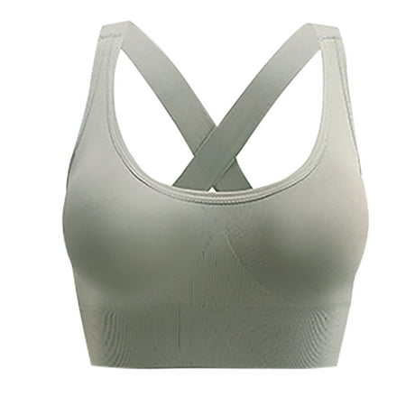 Gnurob Sports Bra for Womens Criss Cross Strappy Bralette No Underwire Brassiere Padded Medium Support Bralettes Seamless High Impact Yoga Exercise Bras Clearance Saving Green X-Large