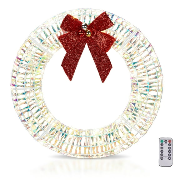 Ktaxon 24in Christmas Wreath Christmas Decoration Lighted Holiday Decor 100 Lights LED