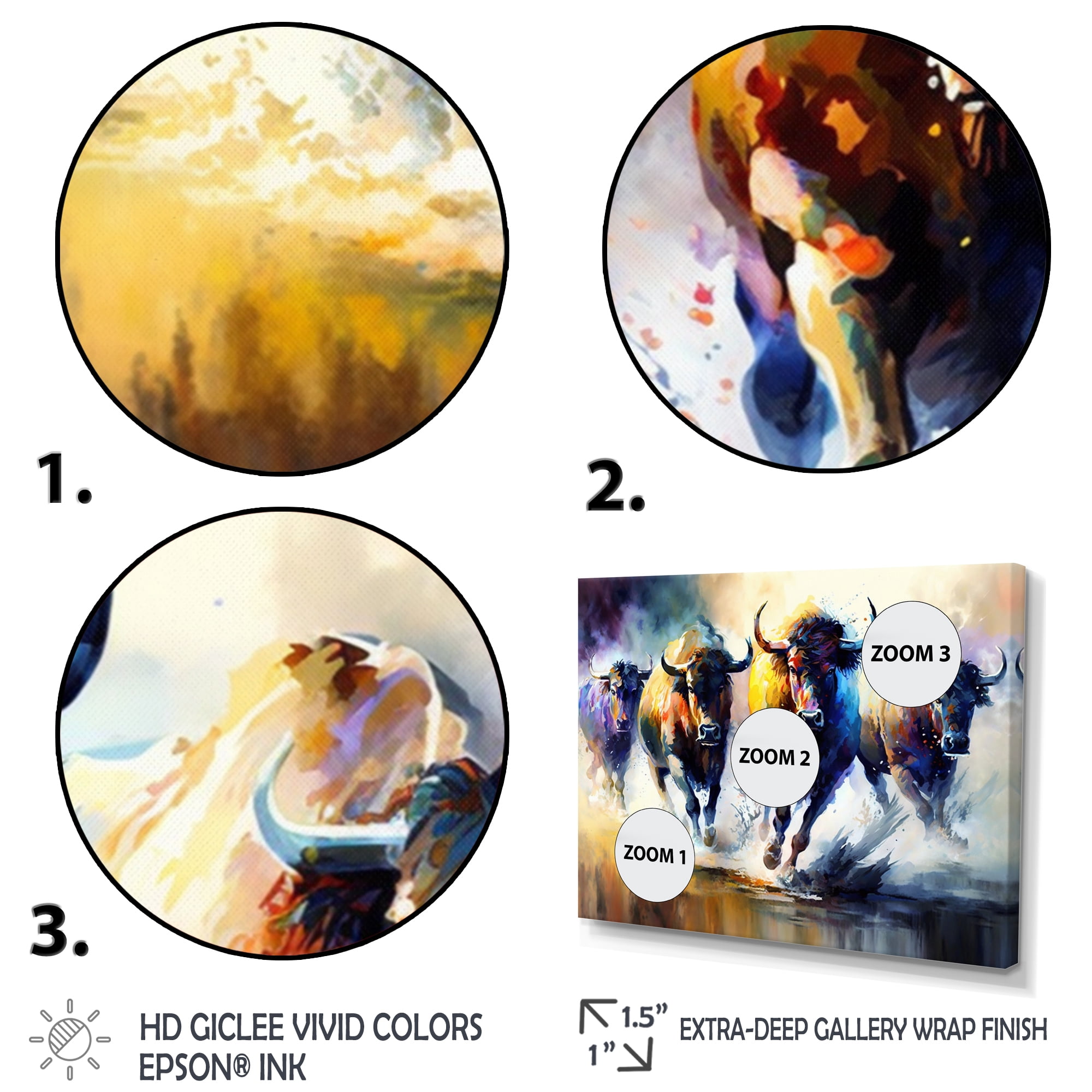 Designart Buffalo'S Running Canvas Wall Art
