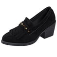 thumbnail image 2 of Viluyesy Women's Suede Loafers Block Heel Tassel Slip On Comfortable Casual Work Dress Shoes Black Size 7, 2 of 9