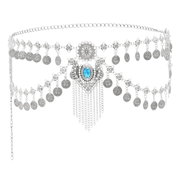 Cadena para cintura con monedas para danza del vientre. Versátil, ligera y resistente. Cadena decorativa de metal. Plata