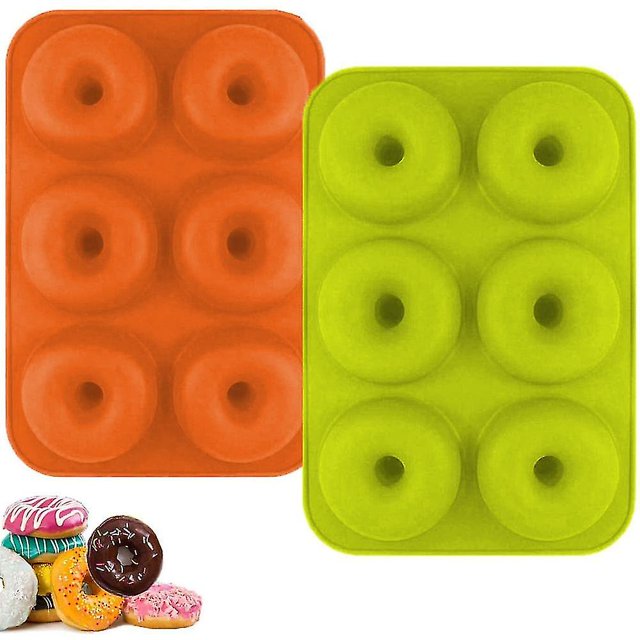 Molde para donas de silicona, molde antiadherente de 2 piezas, molde para donas de silicona de 6 orificios para donas, bagels y más