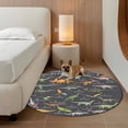 thumbnail image 3 of Grey Dinosaur Round Rug 5ft Washable Circle Kitchen Rugs Non Slip Vintage Letters Farm Animals Large Area Rug Indoor Floor Carpet for Bedroom Living Room Home Office Dining Room Nursery, 3 of 8