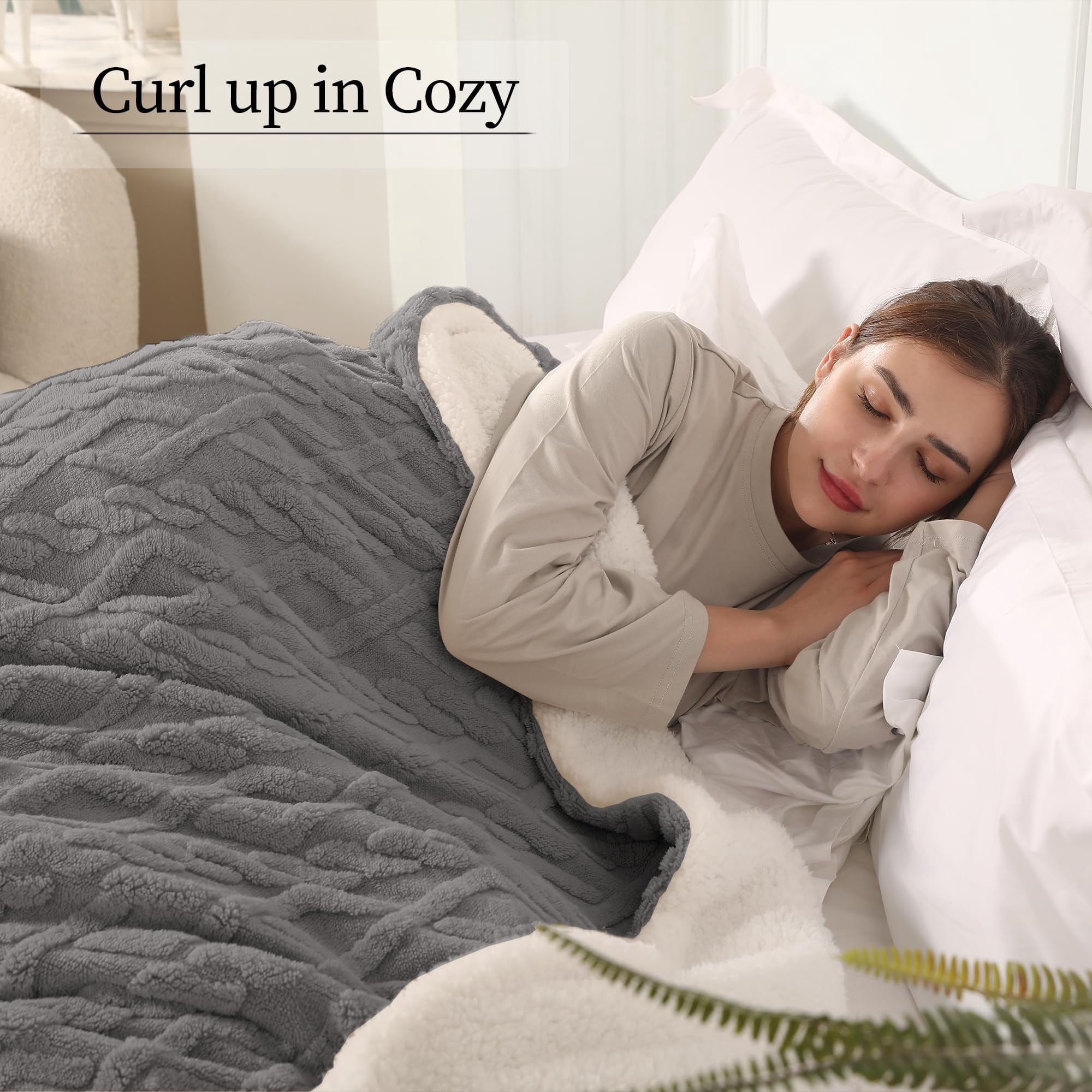 TRUSTWARMTH Heating Blanket Twin Size - 62"x84" Electric Blanket with 10 Hours Auto off & 5 Heating Levels, Ultra Soft Jacquard Shaggy Sherpa, Machine Washable, Gray