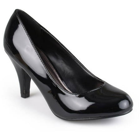 Black Contrast Patent Leather Pumps - Women's Round Toe Patent Pumps