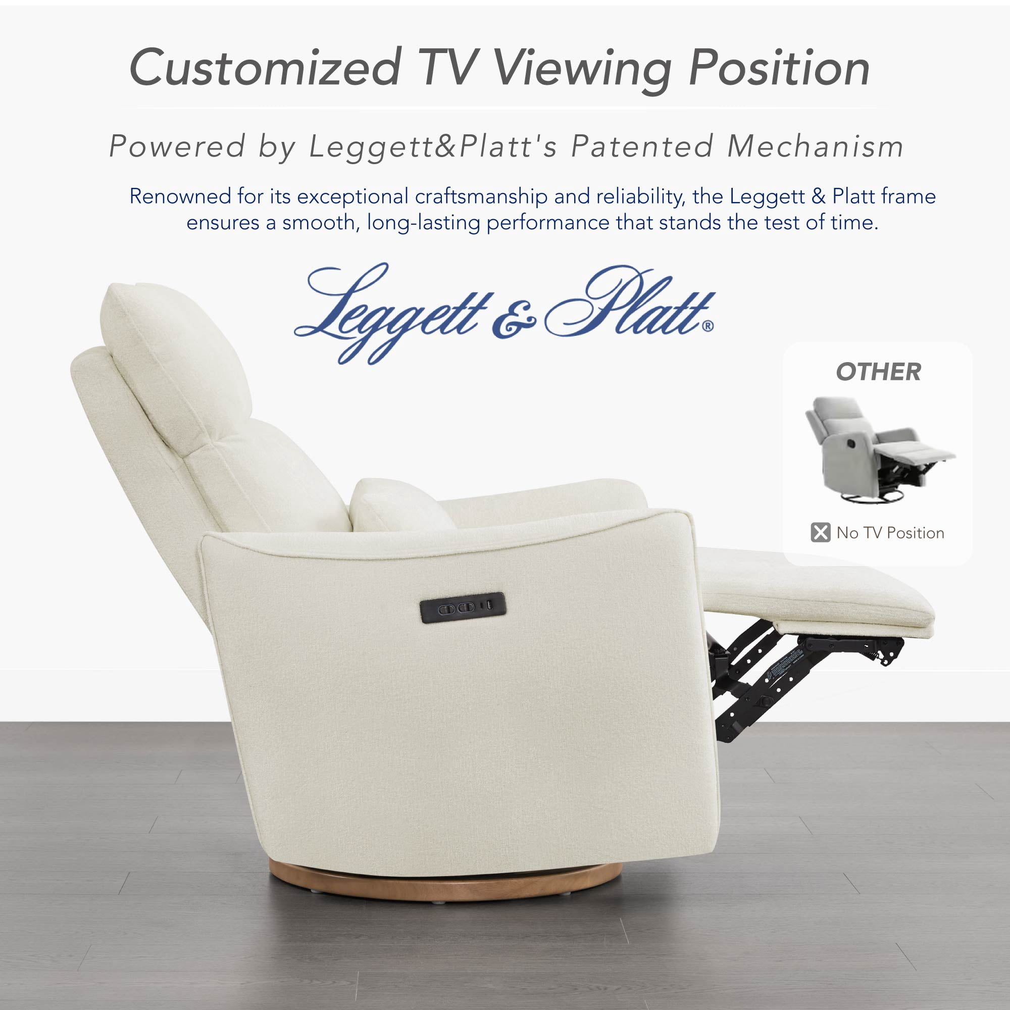 Spruce & Spring Dual-Motor Power Swivel Recliner with Lumbar Pillow for Nursery & Living Room, Cream