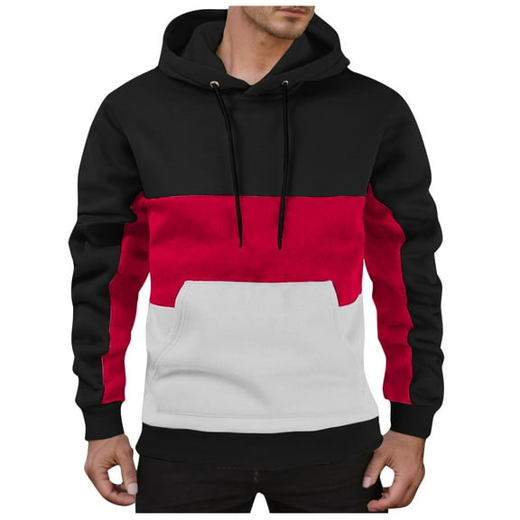 SXcggal Men Color Blocked Drawstring Pocket Hooded Sweatshirt Casual Loose Comfortable Business Loose Stylish Handsome Men's Pullover
