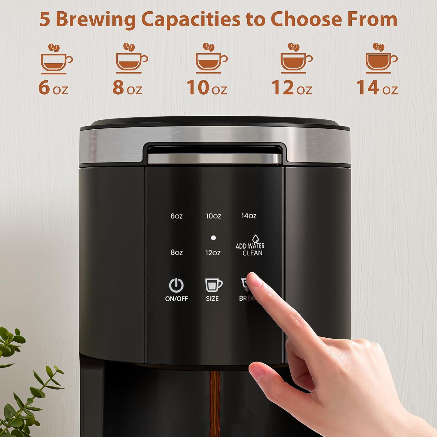 WAA 2 in 1 Single Serve Coffee Maker,Cup/Ground Coffee, 6-14 Oz, 40oz Tank, Auto Clean, Black
