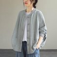 thumbnail image 3 of Chaquetas para mujer, ropa de moda coreana, holgadas, de gran tamaño, con cuello redondo, cárdigans sólidos, abrigos de manga larga con una sola botonadura, blusas para mujer, 3 of 4