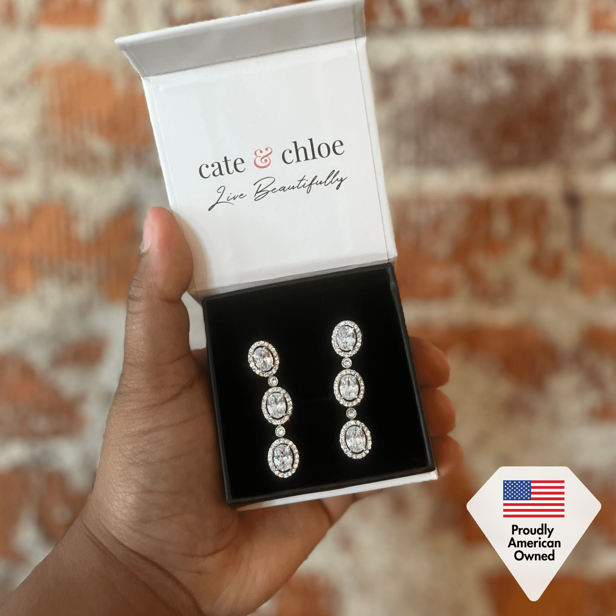 Cate & Chloe Lorraine 18k White Gold Plated Dangle Earrings with Simulated Diamonds for Women