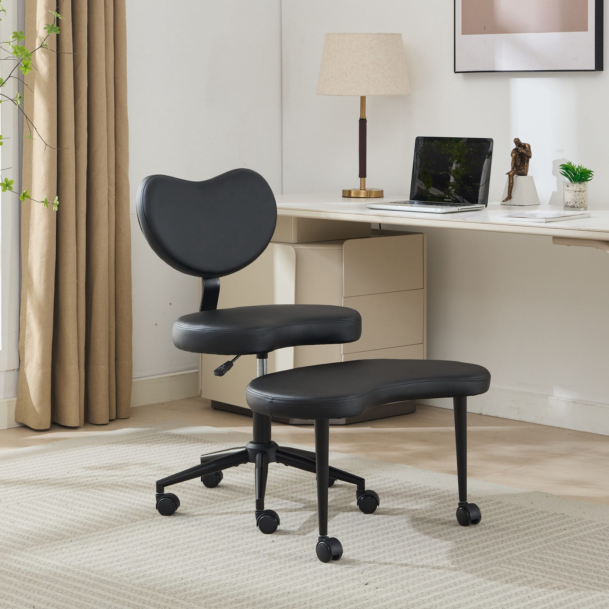MAYEERTY Meditation Chair Plus - Cross-Legged Design, Wheels, ADHD-Friendly, Lumbar Support, Adjustable Stool, Black PU