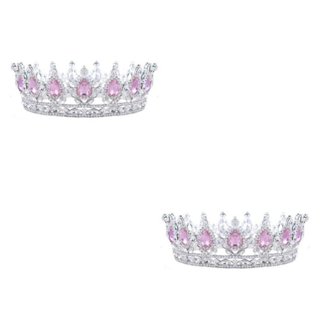 mmirethe Exquisite Craft And Delicate Pattern Rhinestone For Wedding Or Bridal Electroplated Tiaras Silver + pink 2Set