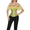 thumbnail image 3 of hirigin Women Lace Corset Tops Solid Color Elegant Bandage Button Short Sleeve Off-shoulder Tops Streetwear, 3 of 9