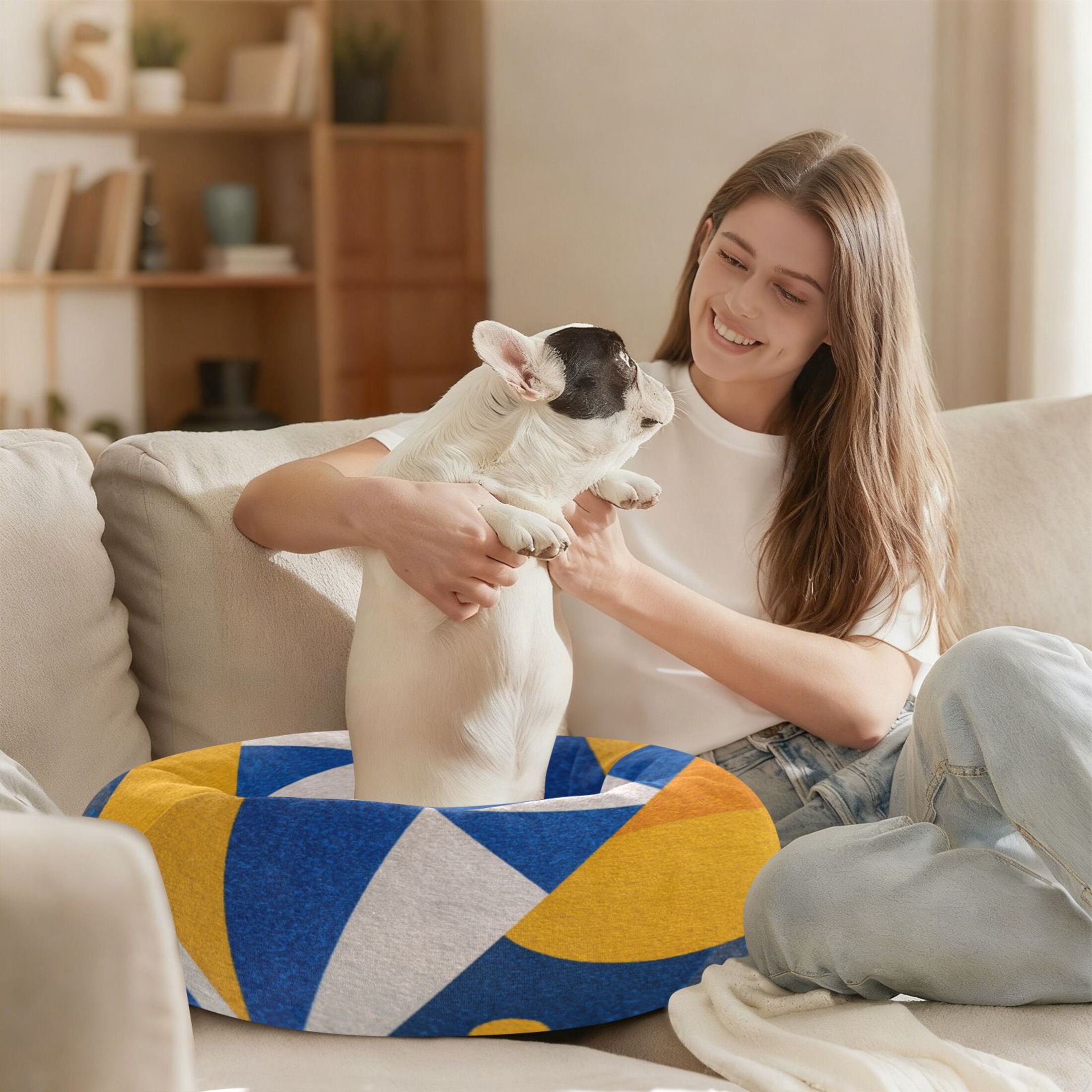 Iauyy Pet Couch Donut Cat Bed for Indoor Cats/Small Dogs Washable & Machine with Non-slip Bottom Calming Cat Furniture, Depth and Texture (M)