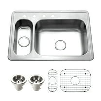 Houzer Legend 33 in Stainless Steel Topmount 80/20 Small Left Double Bowl Kitchen Sink with Strainer and Grid - LHD-3322-C