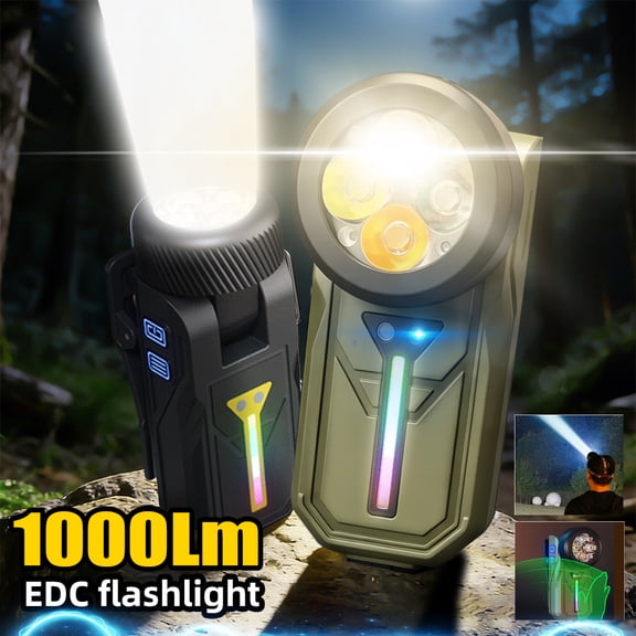 Portable EDC flashlight, keychain flashlight,rechargeable flashlight with wave motion sensor, 1000 lumens, only 50g in weight, 8 lighting modes, strobe light, rotatable head, ideal for power outages