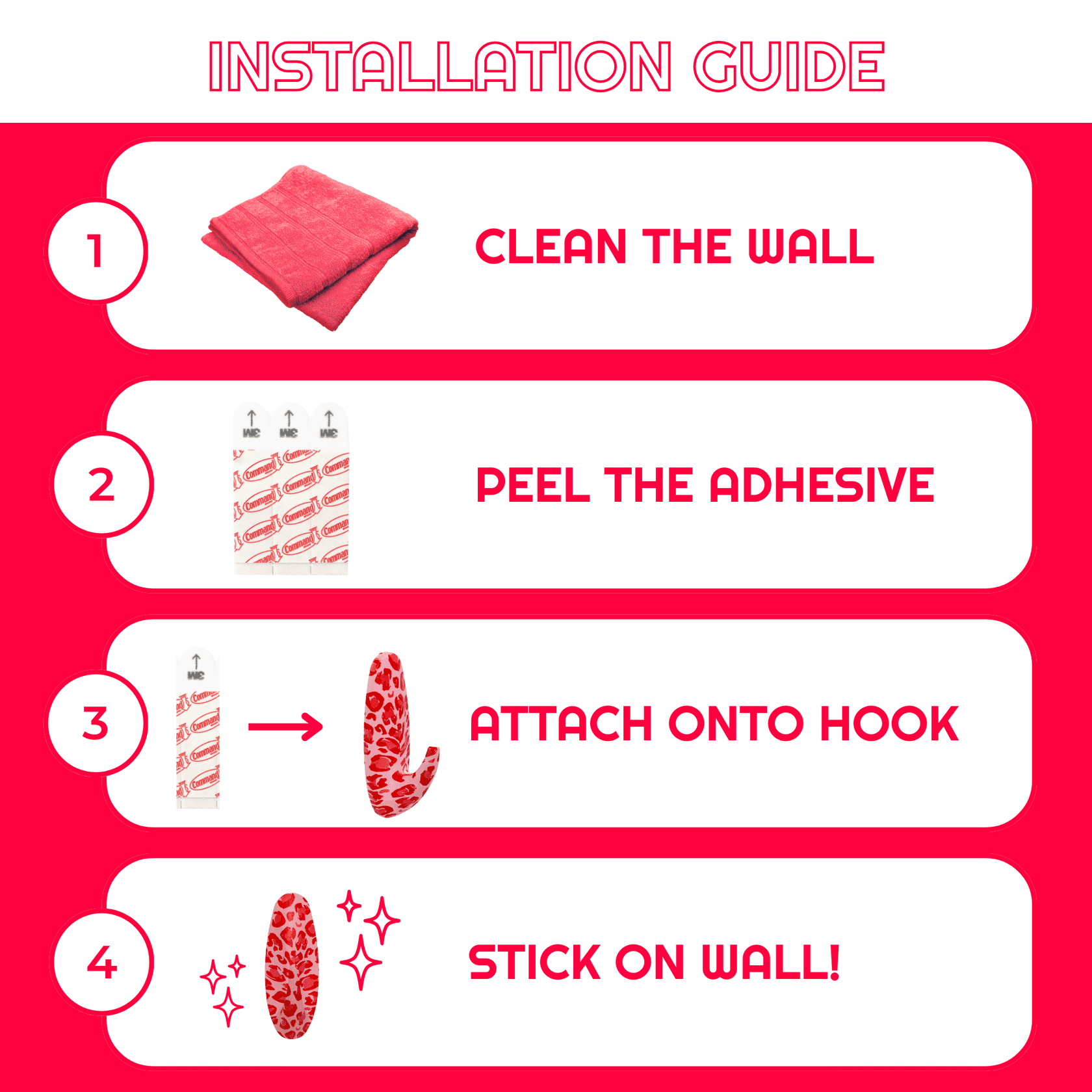 WallCandy Pink Cheetah Stick-On Wall Hooks with 3M Command Strips | 3 Pack