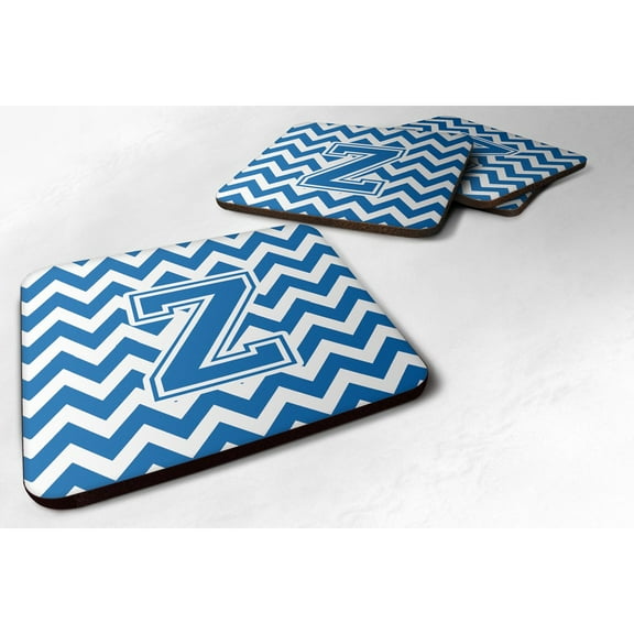 Letter Z Chevron Blue and White Foam Coaster Set of 4