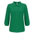 thumbnail image 3 of Elvqul Womens Blouses Shirts for Women Green Pullover Pull on 3/4 Sleeve Solid Comfy Collared Shirt, 3 of 3
