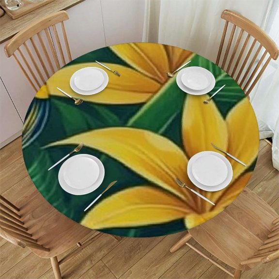 Print Patterns Round Fitted Tablecloth with Elastic Edged Wipeable Table Cover for Indoor Outdoor Patio