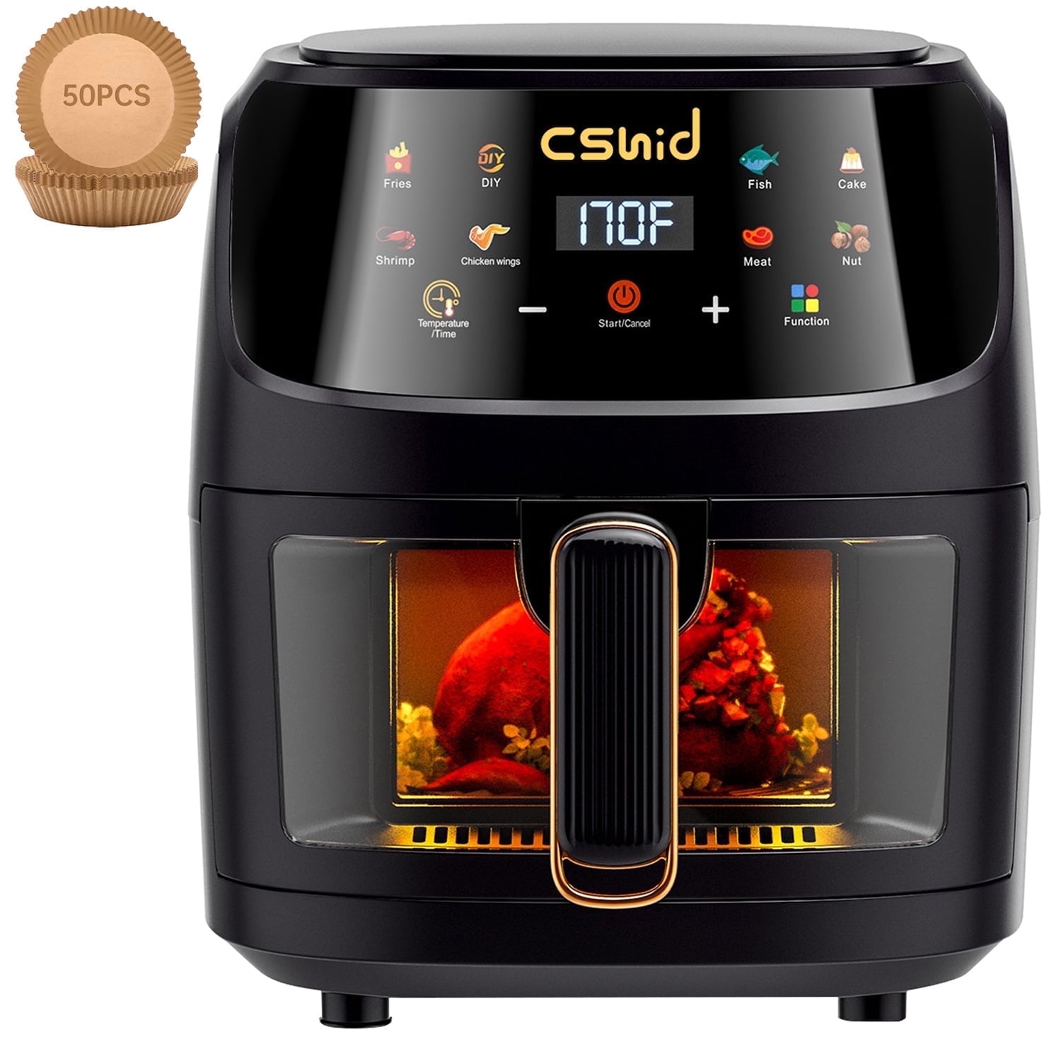 Cshidworld 7.4QT Smart Air Fryer with View Window, Digital Touchscreen to Roast and Bake, Ideal for Home Kitchen, Black