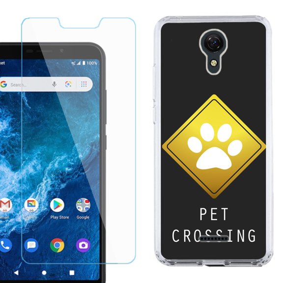 Slim-Fit Protective Phone Case compatible with Cricket Icon 2, with Tempered Glass Screen Protector, by OneToughShield ® - Pet Crossing