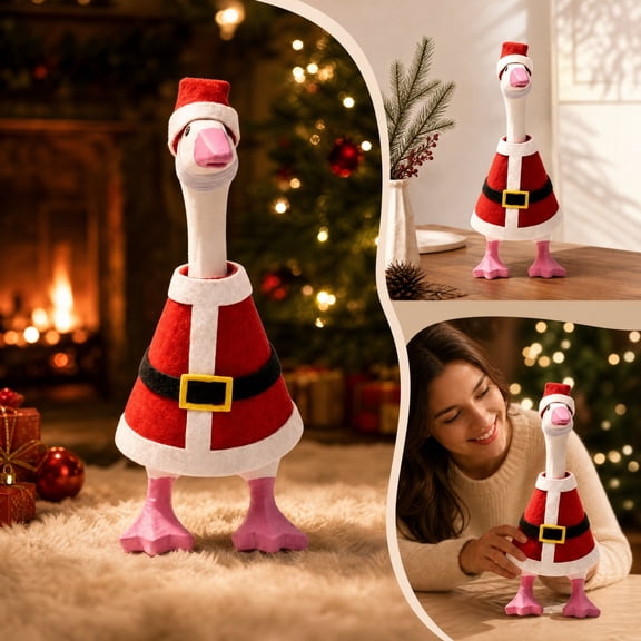Winter Mini Desk Goose Costume, 7 Inch Christmas Santa Gooses Costumes with Hats and Felt Clothing, Desktop Geese Table Decor for Home Office