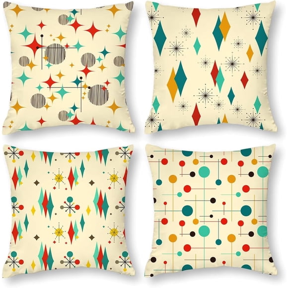 Housse de Coussin Moderne des Années Cinquante, Lot de 4, 18x18 Pouces, Coussin Décoratif Rétro pour Canapé, Sofa, Chambre, Salon, Jaune, Vintage, Élégance Classique