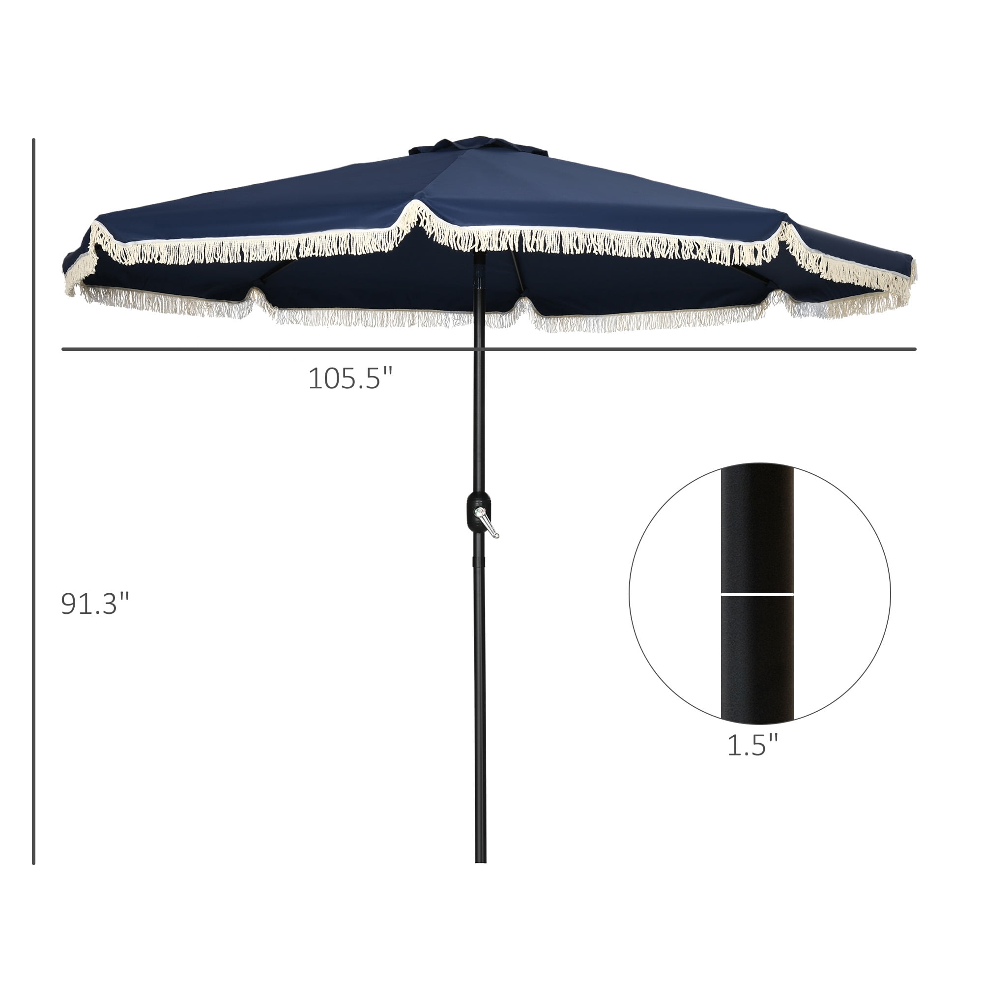 Outsunny 9ft Patio Umbrella with Tilt, Ruffled Outdoor Umbrella, Dark Blue