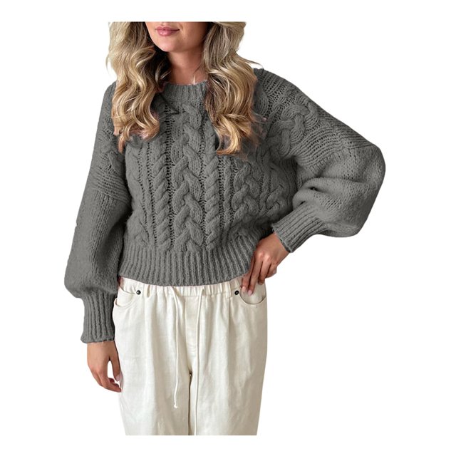 SUNSIOM Women's Cable Knit Sweaters Long Sleeve Round Neck Solid Color Pullovers Knit Tops