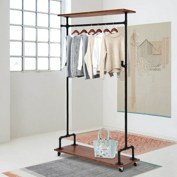 Miumaeov Wood Garment Rack Clothes Storage Rack w/ Wheels Clothing Hanger Store Display