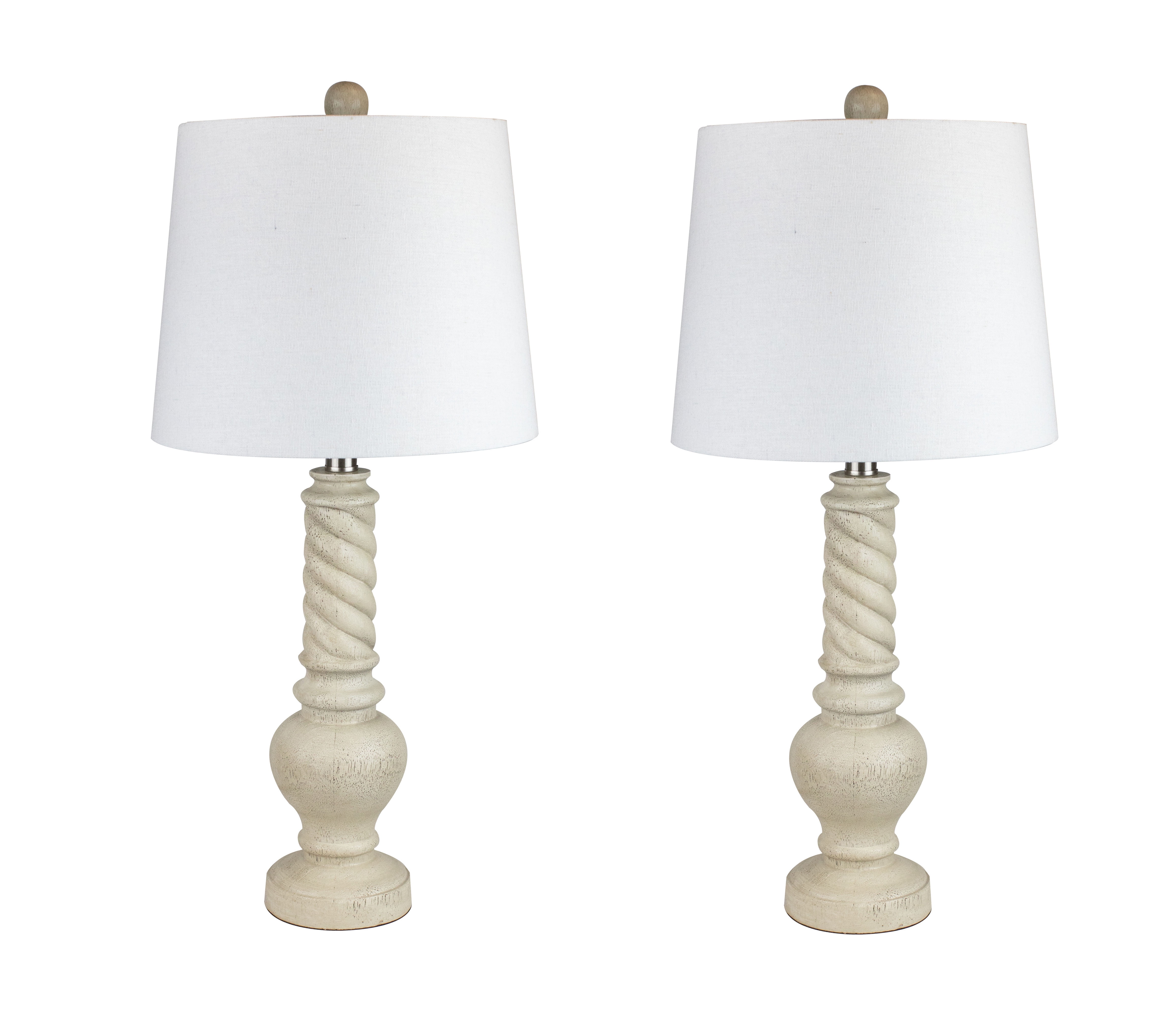 25.75" Aged Birch Poly Resin Table Lamp Set of 2 w/ Brushed Nickel