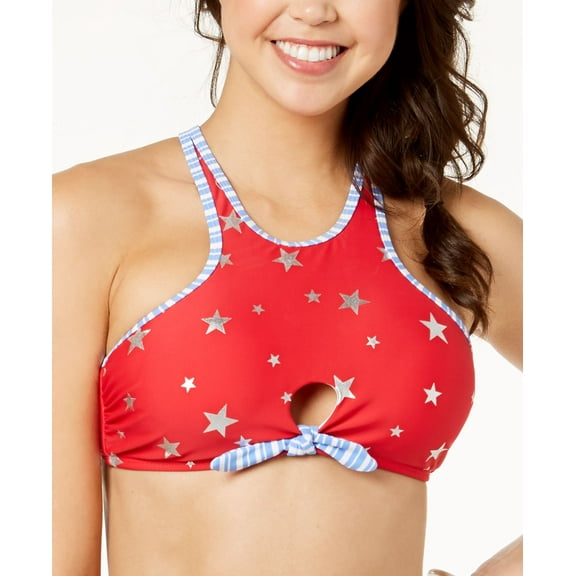 California Waves Juniors Red Blue Americana High-Neck Bikini Top XS