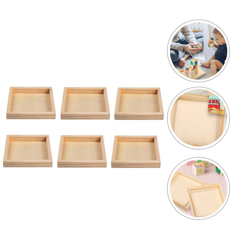 6pcs Unfinished Wood Serving Tray Professional Wood Trays for Block Puzzle  