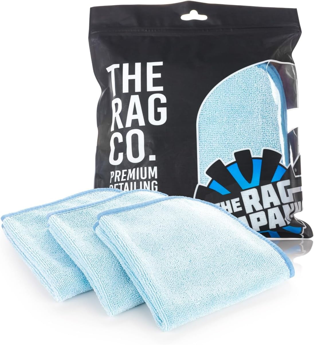 The Rag Company – Premium FTW – Microfiber Cleaning Towels for Glass, Windows, Mirrors & Polished Surfaces, Streak-Free, Scratchless, 16in x 16in, Light Blue, 3-Pack