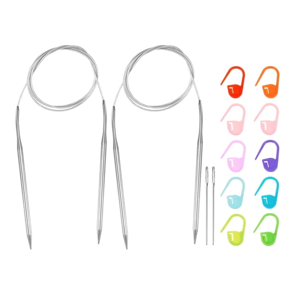 Uxcell 2pcs Knitting Needles Size US 9(5.5mm) Circular Needle 47 Inch(120cm) Round Metal Stainless Steel Needle with Needles for Handmade Projects DIY Knitting